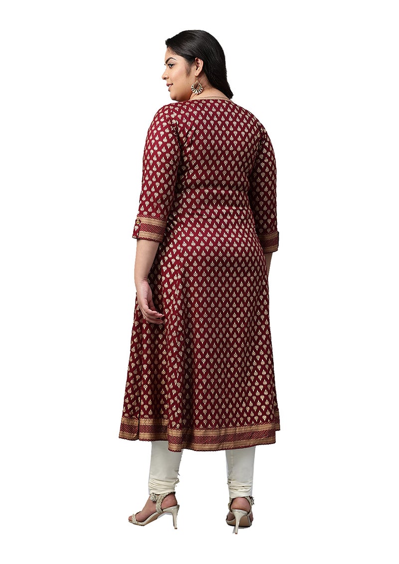 Yash Gallery Women's Rayon Buta Print A-Line Kurtis (Purple) - Image 3